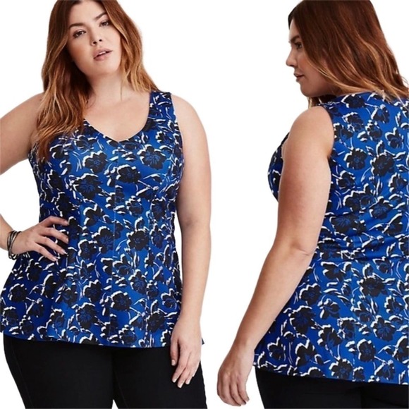Torrid Floral V Neck Peplum Sleeveless Top Size 00 / M/L - Picture 1 of 6